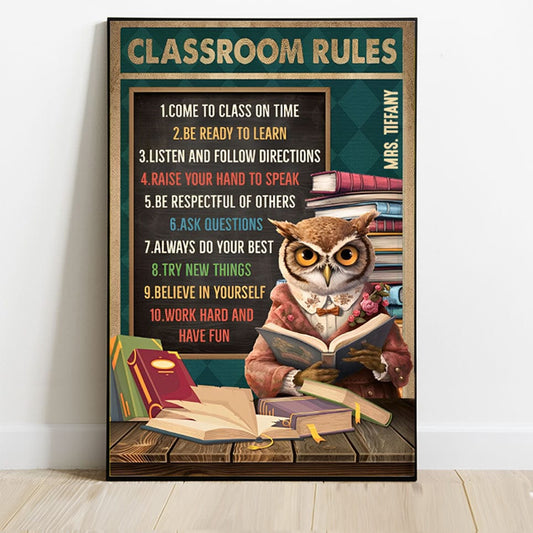 Lienzo y póster personalizados para profesores: donde el gato búho con un libro despierta nuestra búsqueda de sabiduría