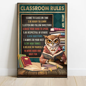 Personalized Teacher Canvas,Poster -  Where The Owl Cat With A Book Sparks Our Quest For Wisdom