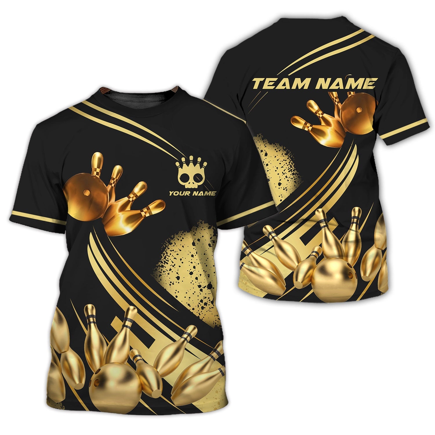 Personalized Bowling Team Shirt - Strike in Golden Style, All Over Printed