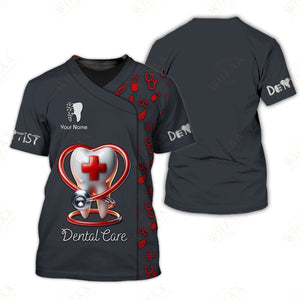 Camiseta personalizada de dentista: corazón y estetoscopio con icono de diente dental 