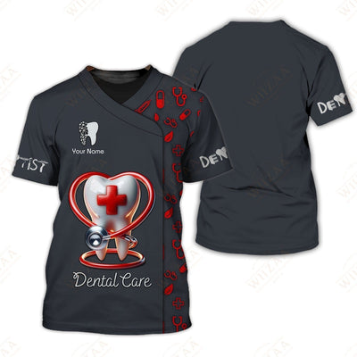 Personalized Dentist Shirt - Heart & Stethoscope with Dental Tooth Icon