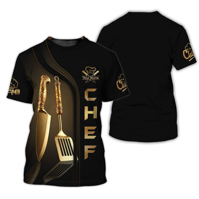 Personalized Chef Shirt - Luxurious Gold Highlights & Gourmet Utensil Pattern