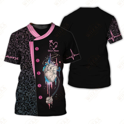Camiseta de enfermera personalizada: ilustración de línea de ECG y corazón anatómico