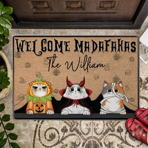 Personalized Cat Halloween Doormat - Welcome Madafakas: Paws, Claws & Spooky Applause