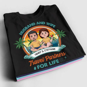 Personalized Couple T-shirt - Husband And Wife, Travel Partners For Life