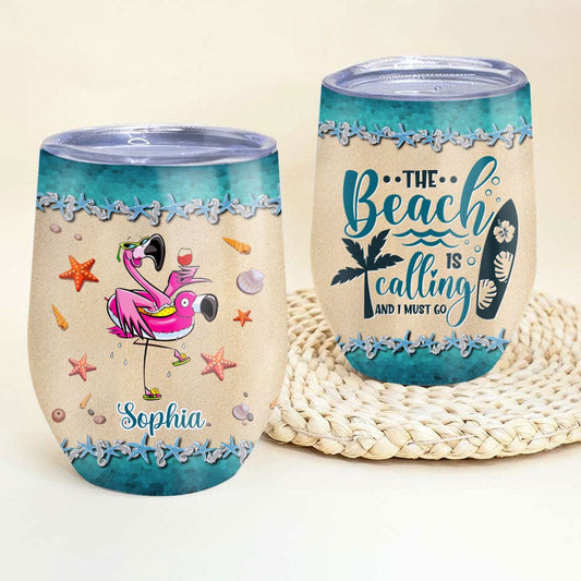 Vaso de vino personalizado con flamenco: la playa me llama y debo ir