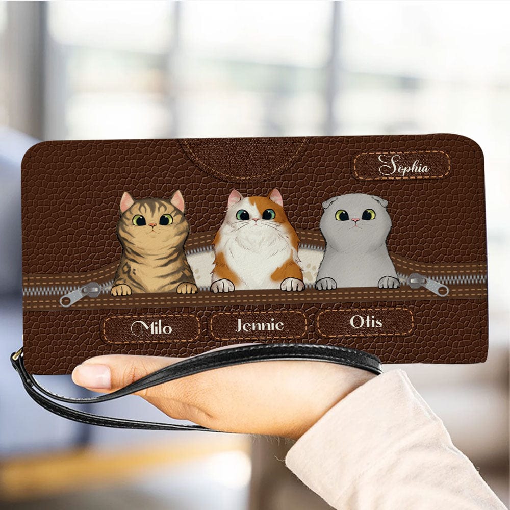 Personalized Cat Wallet 20x11cm,Personalized Dog Wallet 20x11cm - Customizable Cat, Dog Breed & Name Design With Leather Background