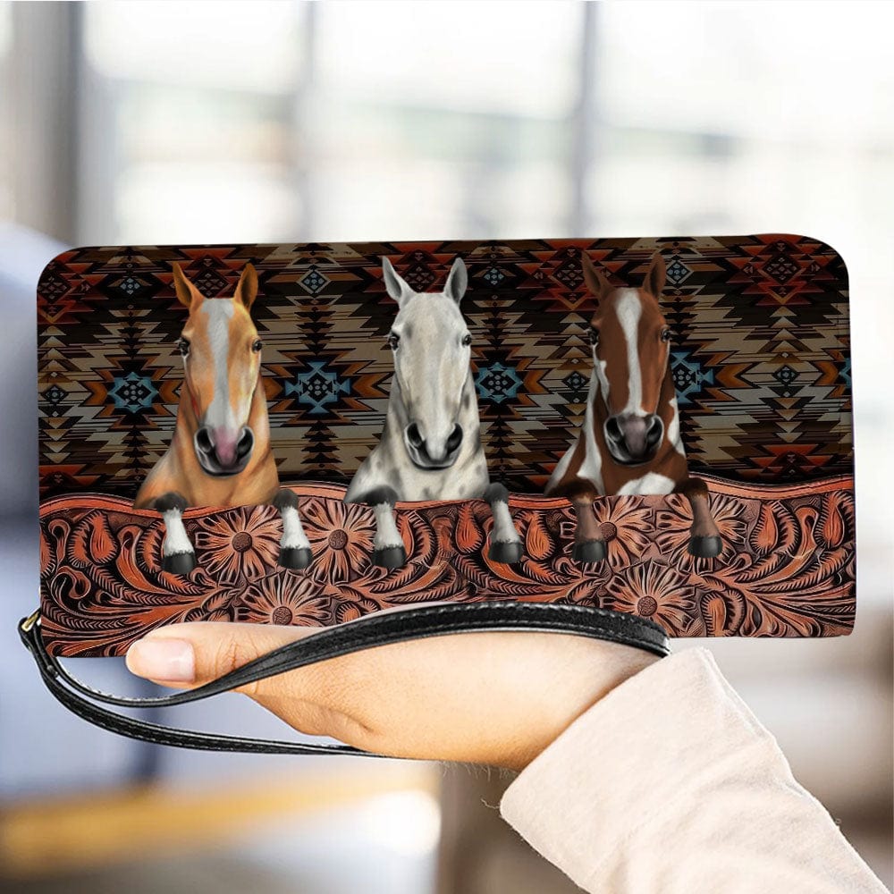 Personalized Horse Wallet 20x11cm - Customizable Horse Breed & Name Design With Zebra-Striped Background