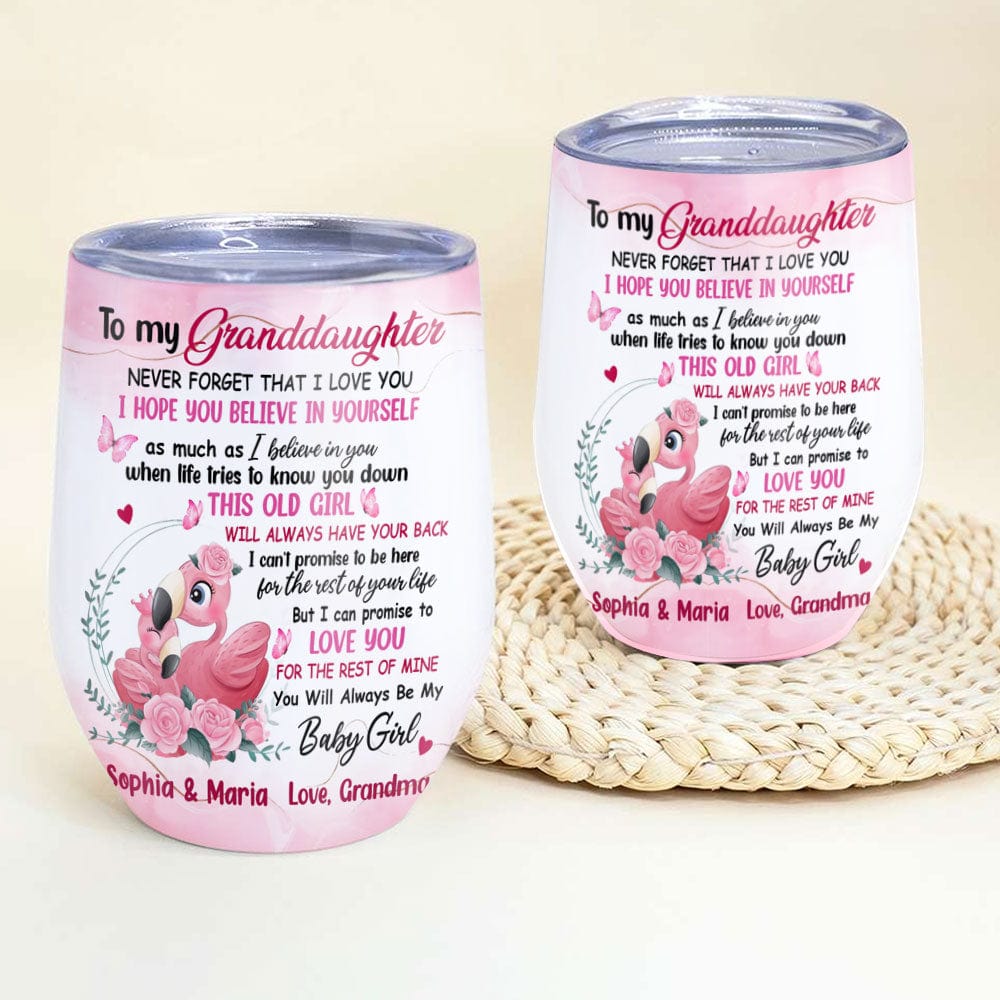 Vaso de vino personalizado con forma de flamenco: Para mi nieta, nunca olvides que te amo