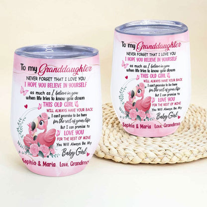 Vaso de vino personalizado con forma de flamenco: Para mi nieta, nunca olvides que te amo