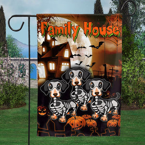 Dachshund House & Garden Flag, Celebrating Halloween With Pumpkins at Our Family House