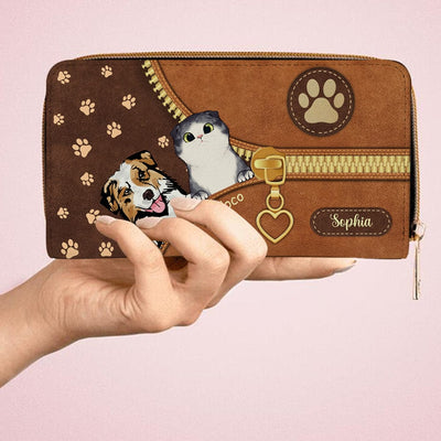 Personalized Cat Wallet 20x11cm,Personalized Dog Wallet 20x11cm - Customizable Cat, Dog Breed & Name Design With Zipper Design