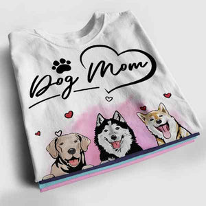 Personalized Dog Lover Shirt - Dog Mom With Heart Accent And Pink Background