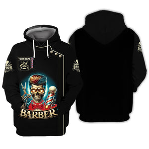 3D Full Print Skull Barber Shirt Personalized Name Gift For Barber Lovers, All Over Printed