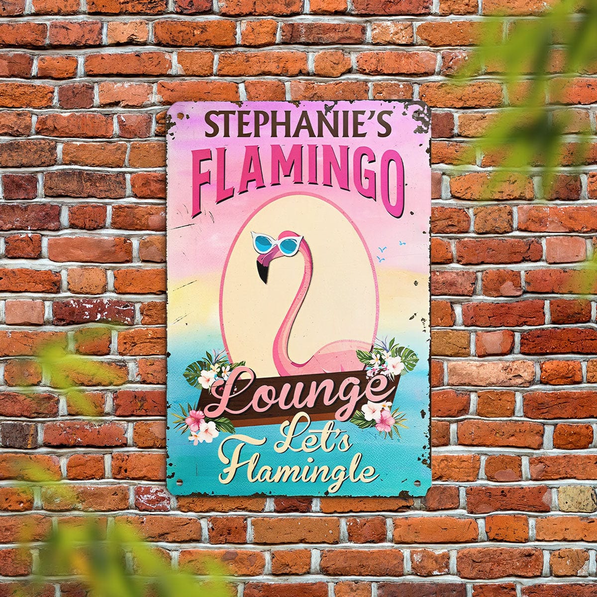 Letrero metálico personalizado con flamenco: Lounge, Let's Flamingo