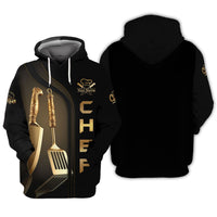 Personalized Chef Shirt - Luxurious Gold Highlights & Gourmet Utensil Pattern