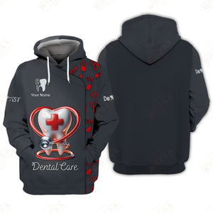 Camiseta personalizada de dentista: corazón y estetoscopio con icono de diente dental 