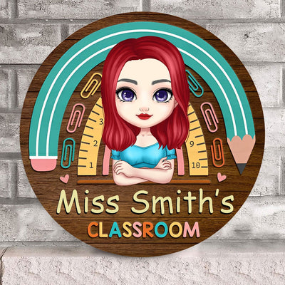 Personalized Teacher Round Wood Sign - Miss Teacher's Classroom
