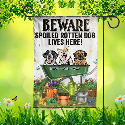 Personalized Pet House & Garden Flag, Home Sweet Haunted Home, Beware Spoiled Rotten Dog Lives Here