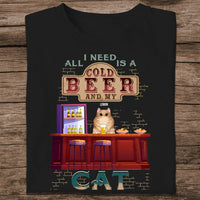 Personalized Cat Lover Shirt - All I Need Is A Cold Beer And My Cat