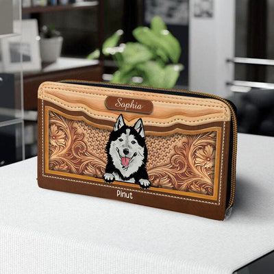 Personalized Dog Wallet 20x11cm , Personalized Cat Wallet 20x11cm - Designed With An Elegant Floral Background