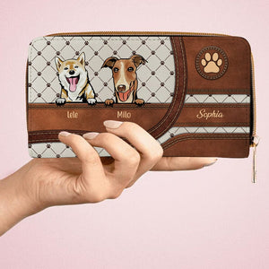 Cartera para perro personalizada de 20 x 11 cm: diseño personalizado de raza y nombre de perro, piel sintética con patrón cuadrado