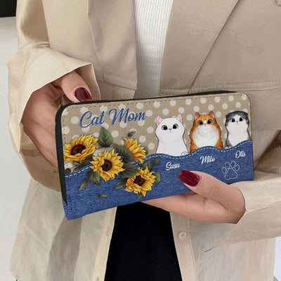 Personalized Cat Wallet 20x11cm,Personalized Dog Wallet 20x11cm - Customizable Cat Breed & Name Design, Cat Mom With Sunflower