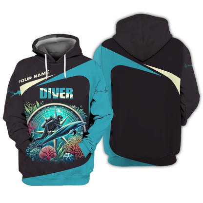 3D Full Print Scuba Diving T-Shirts Personalized Name Gift For Diver Lovers