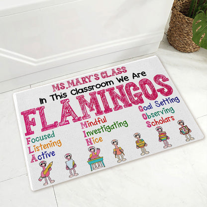 Felpudo personalizado con flamencos: en esta aula somos tan únicos y coloridos como los flamencos