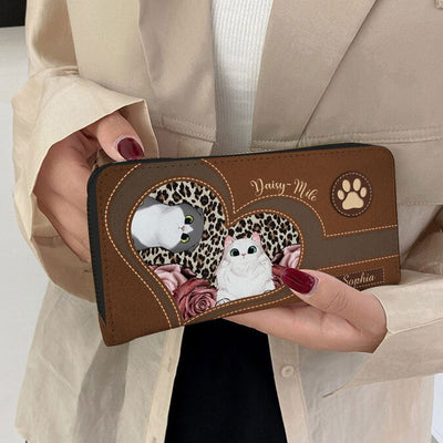 Personalized Cat Wallet 20x11cm - Customizable Cat Breed & Name Design With Heart And Flower