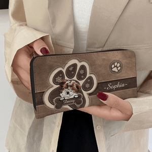 Cartera para perro personalizada de 20 x 11 cm: diseño personalizado con nombre y raza de perro, monedero adornado con huellas de patas