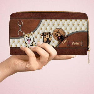 Cartera para perro personalizada de 20 x 11 cm: diseño personalizado de raza y nombre de perro, piel sintética con estampado de corazones