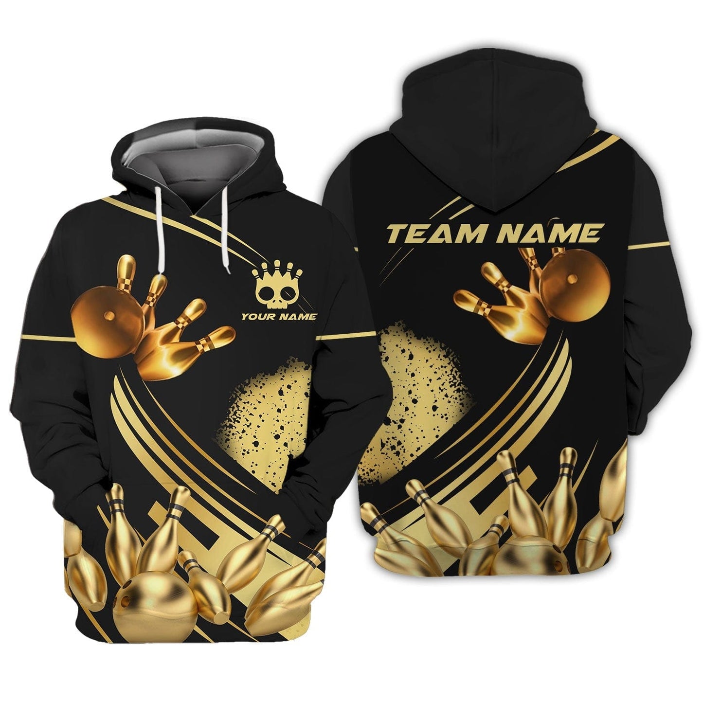 Personalized Bowling Team Shirt - Strike in Golden Style, All Over Printed
