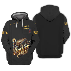 3D Full Print Golden Barber Tools T-Shirts Personalized Name Gift For Barber Lovers, All Over Printed