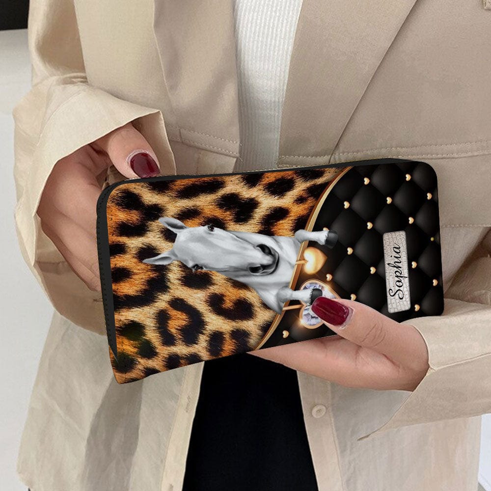 Cartera de caballo personalizada de 20 x 11 cm: diseño personalizable con nombre y raza de caballo y fondo de corazón