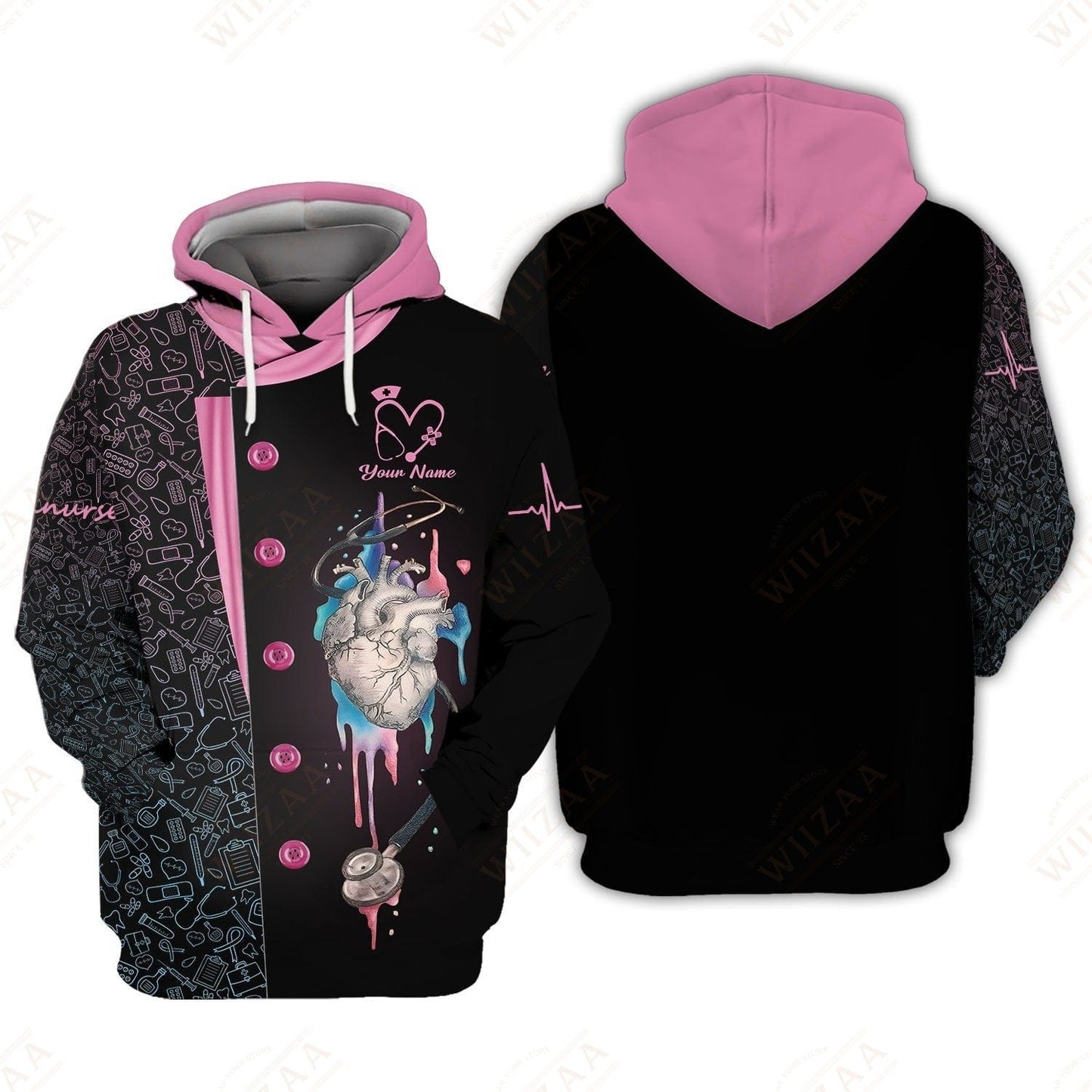 Camiseta de enfermera personalizada: ilustración de línea de ECG y corazón anatómico