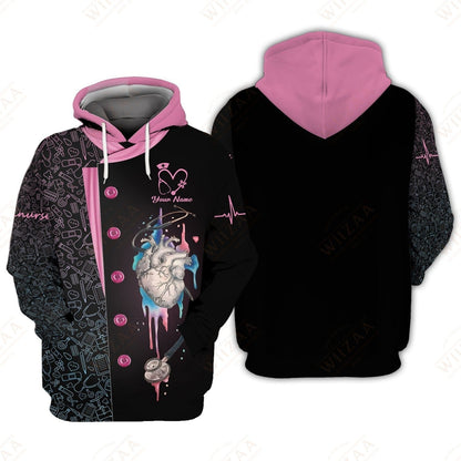 Camiseta de enfermera personalizada: ilustración de línea de ECG y corazón anatómico