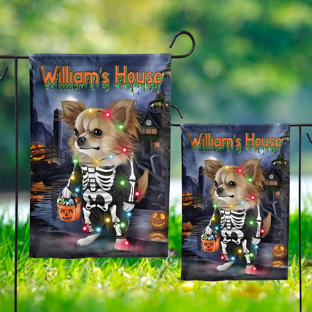 Personalized Chihuahua House & Garden Flag, The Haunted House And Your Chihuahua For The Halloween Season