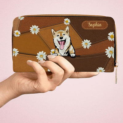Personalized Dog Wallet 20x11cm - Customizable Dog Breed & Name Design With Nightingale Chrysanthemum Pattern