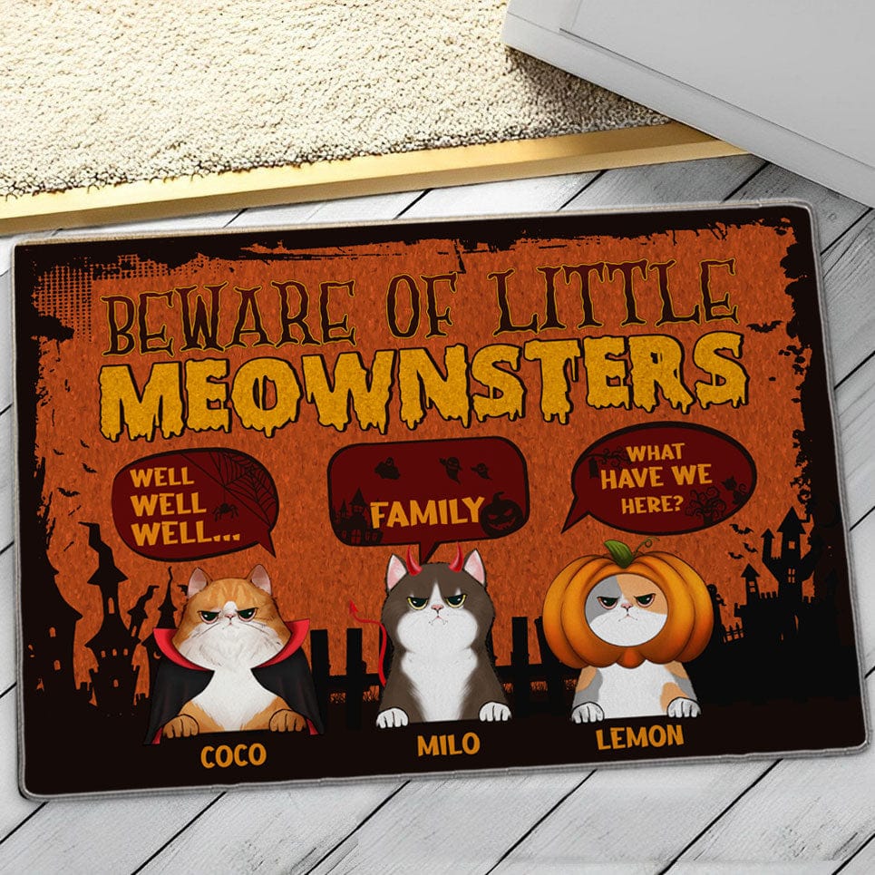 Personalized Cat Halloween Doormat - Beware Of Little Meownsters