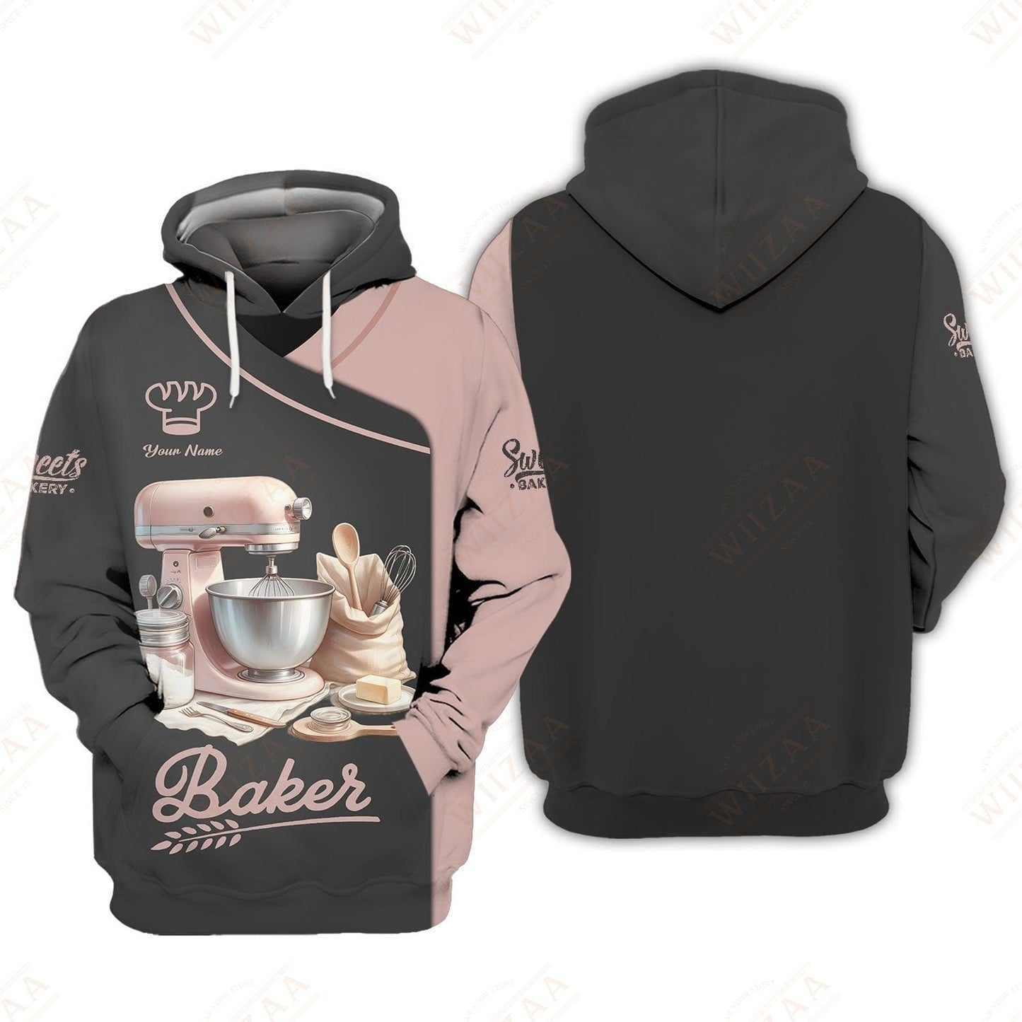 Personalized Baker Shirt - Traditional Mixer & Tools with Delicate Pastry Sleeve Accents