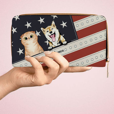 Personalized Cat Wallet 20x11cm,Personalized Dog Wallet 20x11cm - Customizable Cat, Dog Breed & Name Design With Flag USA