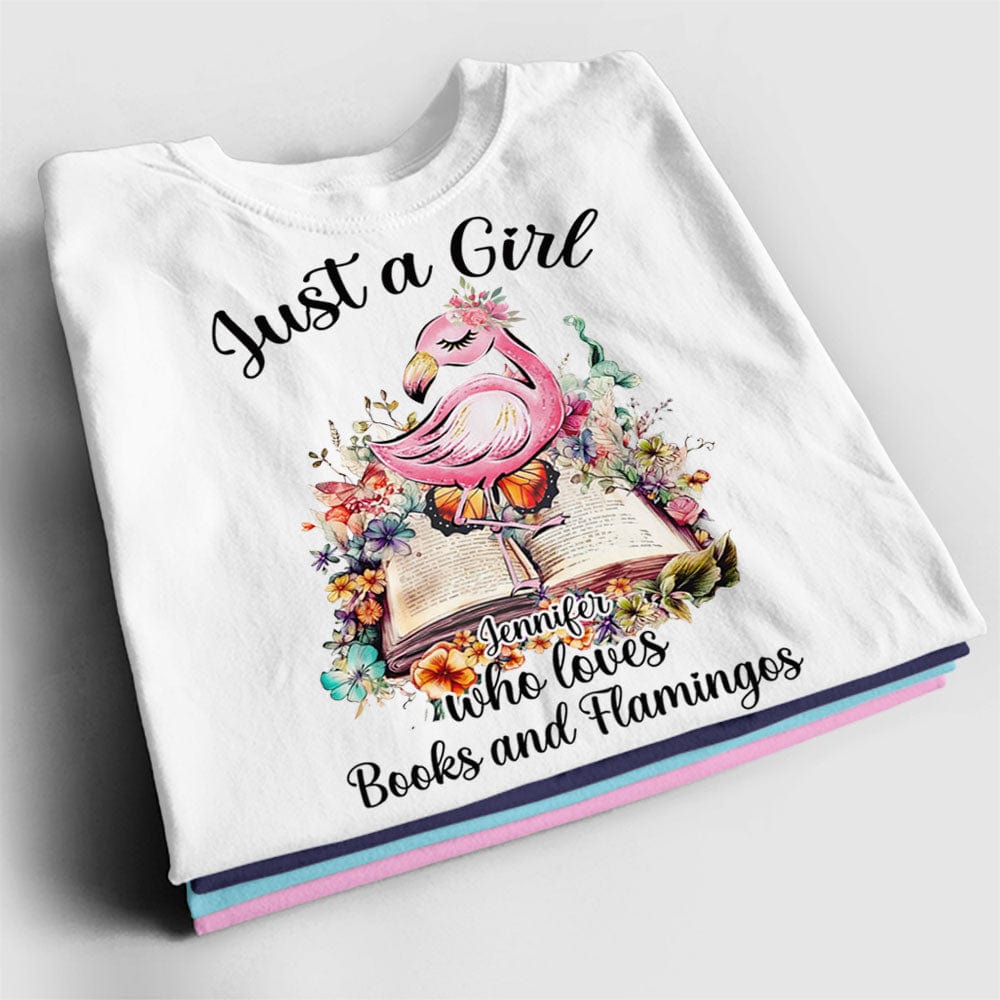Camiseta personalizada con flamencos: solo una chica que ama los libros y los flamencos