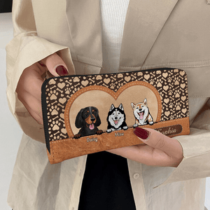 Cartera para perro personalizada de 20 x 11 cm: diseño personalizado de raza y nombre de perro sobre fondo con patrón de corazones