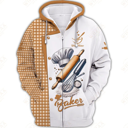 Personalized Baker Shirt - Refined Whisk & Rolling Pin Design on Classic White