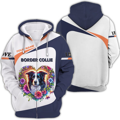 Personalized Border Collie Shirt - Vibrant Floral Heart Design, All Over Printed