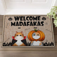 Personalized Cat Halloween Doormat - Welcome, Feline Fiends: Paws, Claws & Midnight Paws