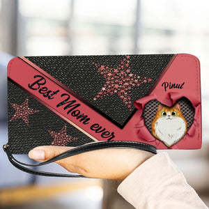 Personalized Cat Wallet 20x11cm - Customizable Cat Breed & Name Design With Pink Star & Heart Background