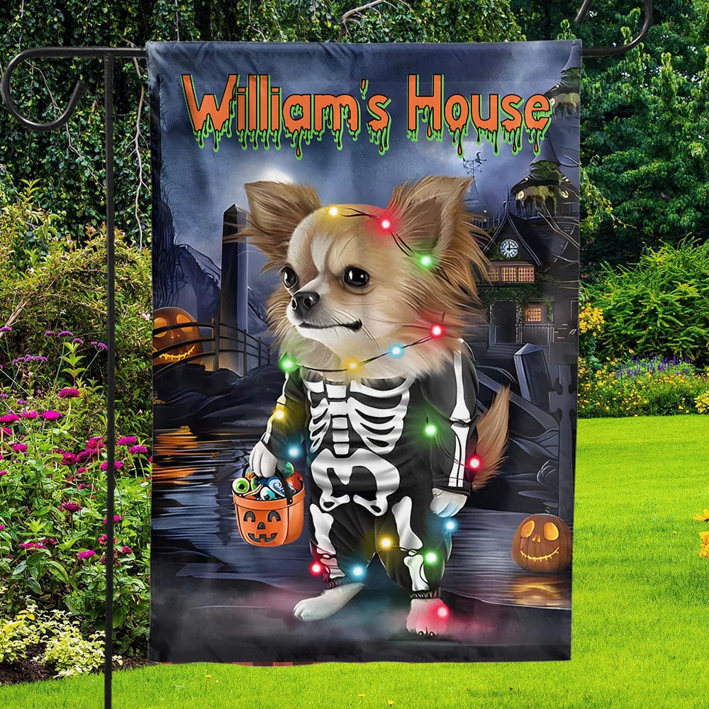 Personalized Chihuahua House & Garden Flag, The Haunted House And Your Chihuahua For The Halloween Season