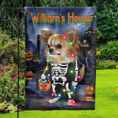 Personalized Chihuahua House & Garden Flag, The Haunted House And Your Chihuahua For The Halloween Season